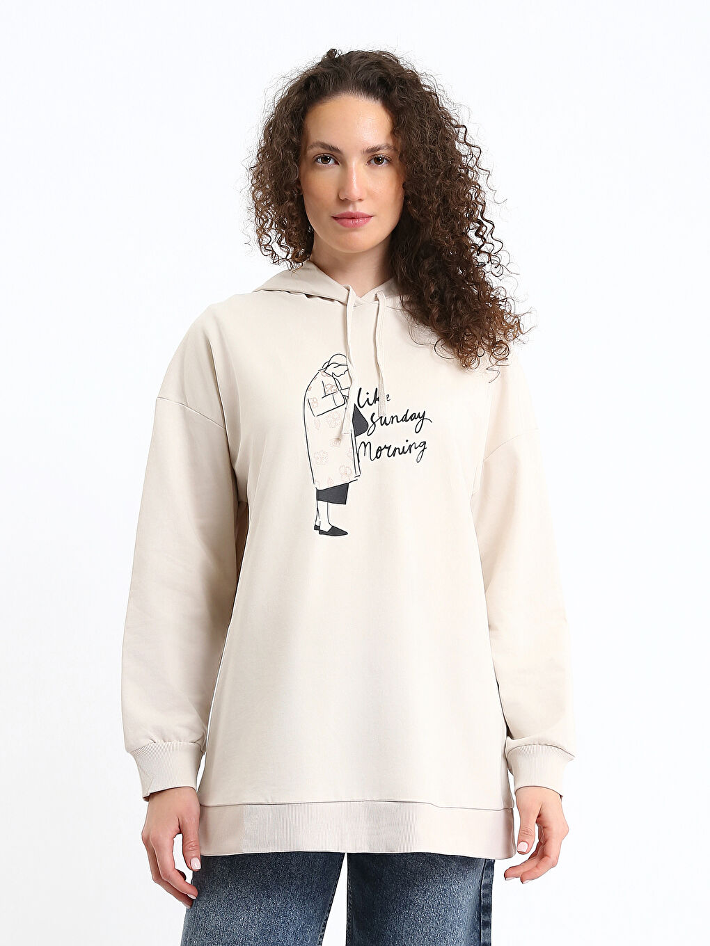 Hooded Printed Women's Sweatshirt Tunic