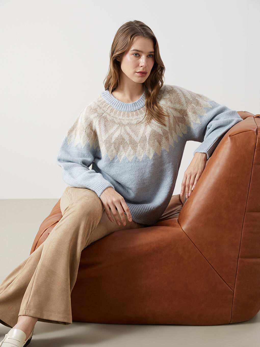 LCW Modest Crew Neck Patterned Women's Knitwear Sweater -W4HD04Z8-MHY