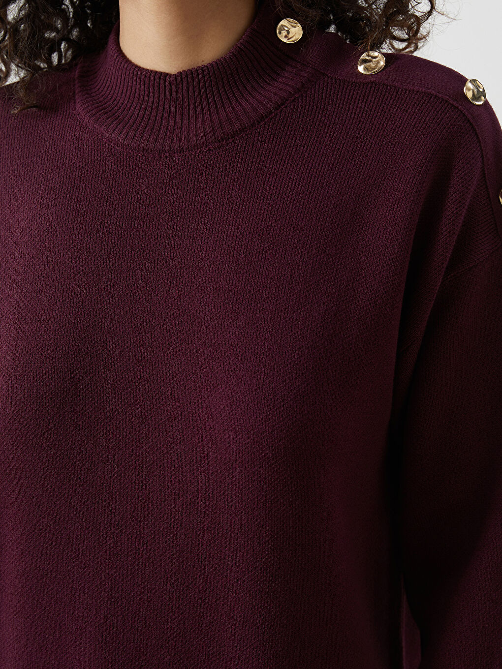 Bordo Dik Yaka Kadın Triko Tunik-2