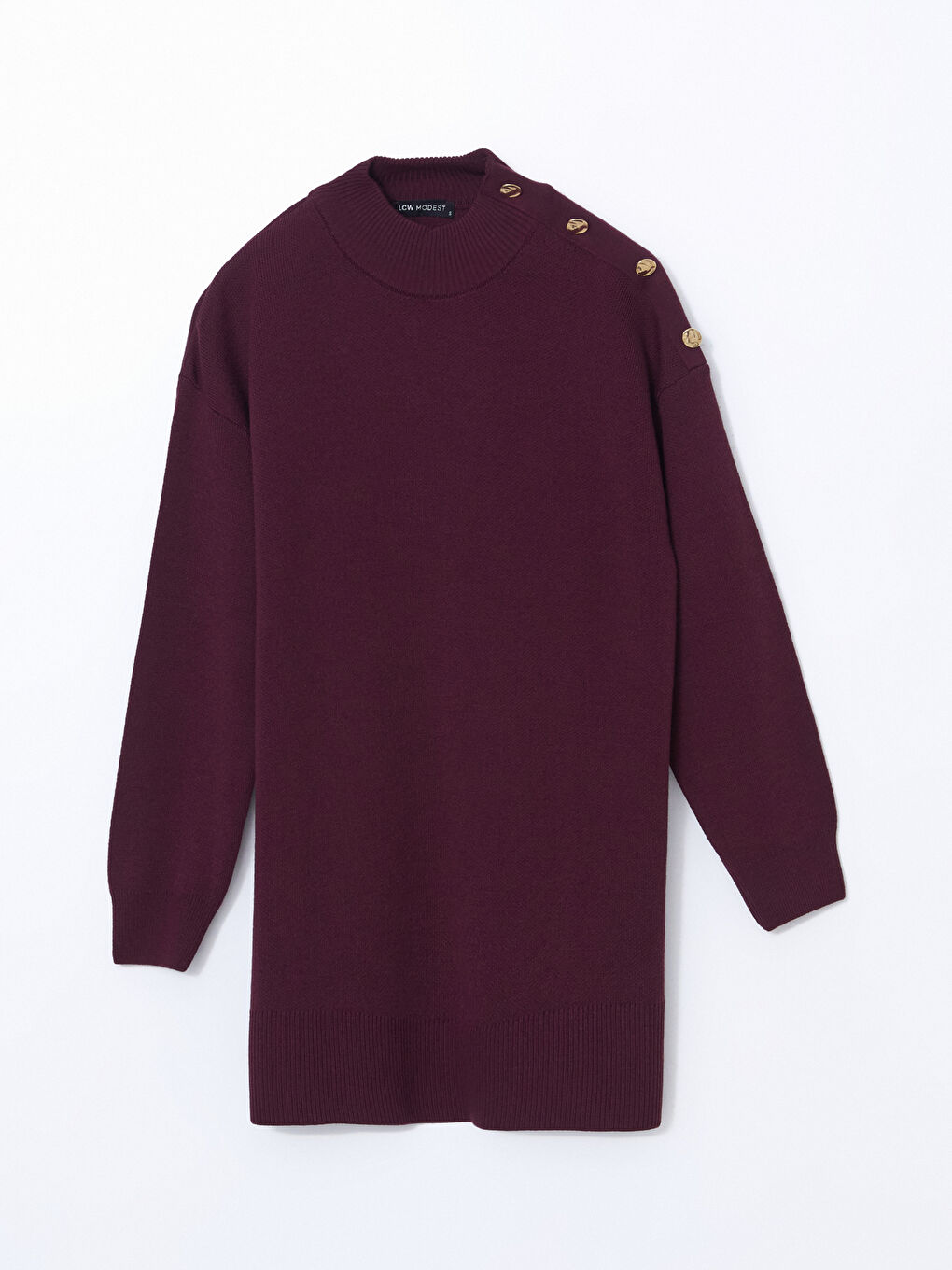 Bordo Dik Yaka Kadın Triko Tunik-4