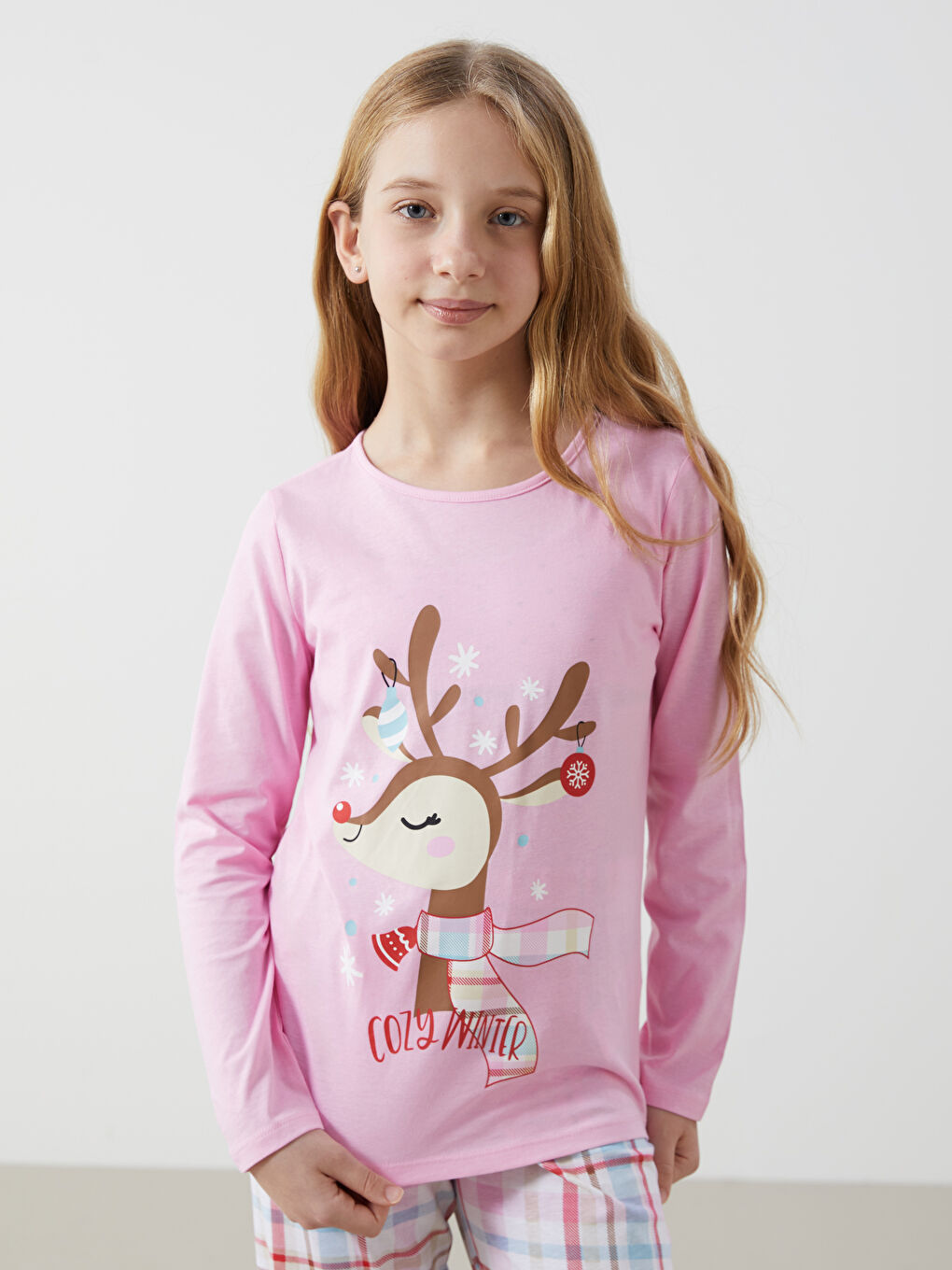 LCW Kids Crew Neck Christmas Themed Girls' Pyjama Set -W4HD13Z4-QY8