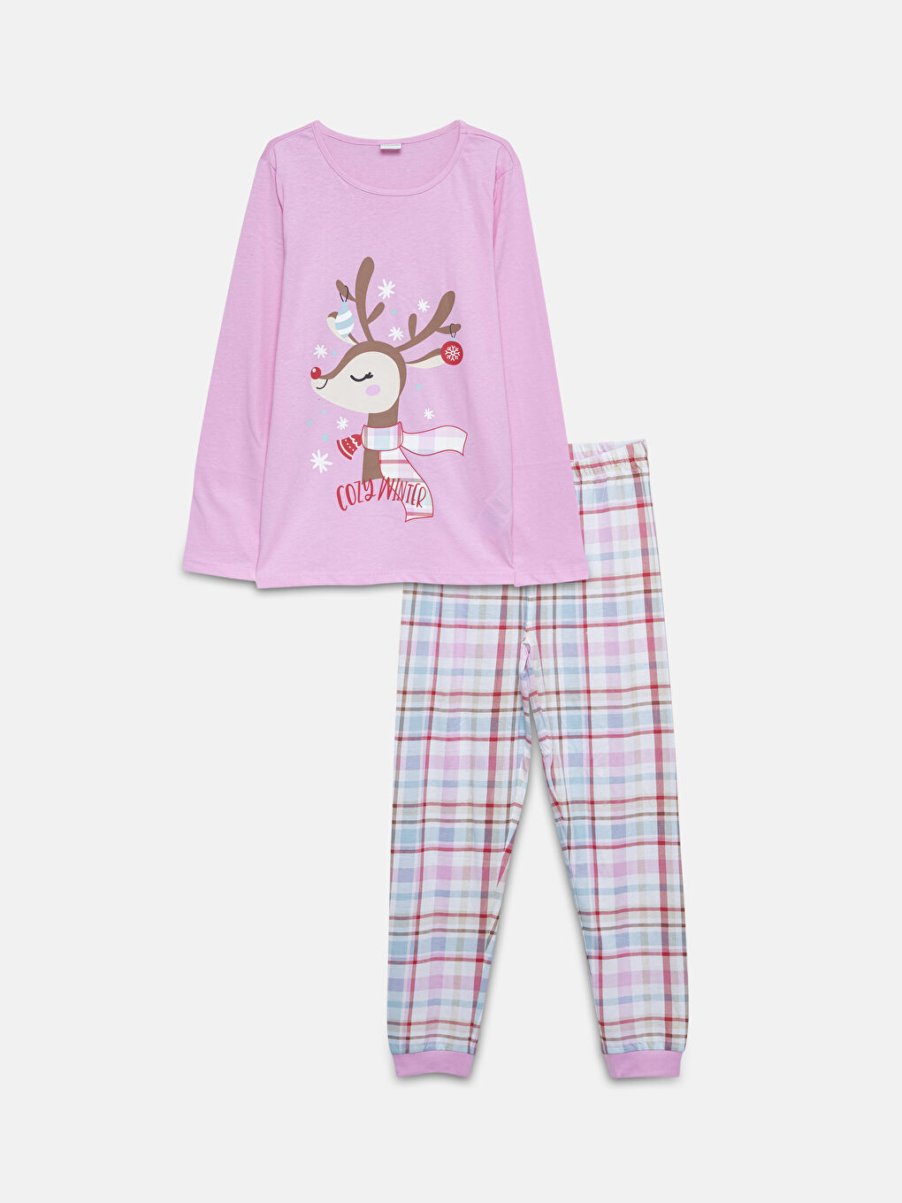 LCW Kids Crew Neck Christmas Themed Girls' Pyjama Set -W4HD13Z4-QY8