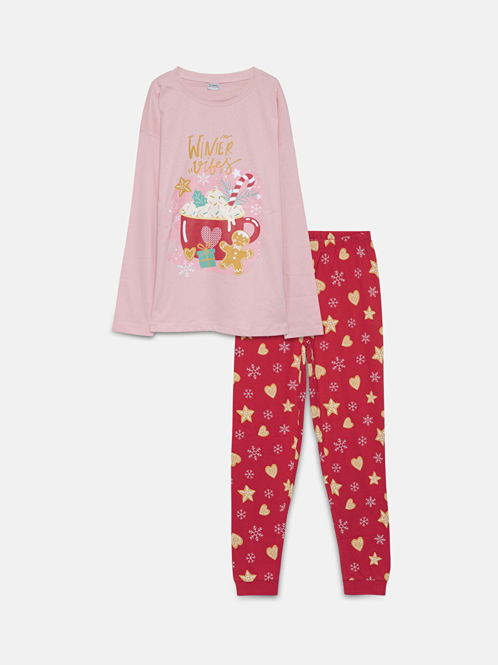 LCW DREAM Crew Neck Christmas Themed Girls' Pyjama Set -W4HD16Z4-G21