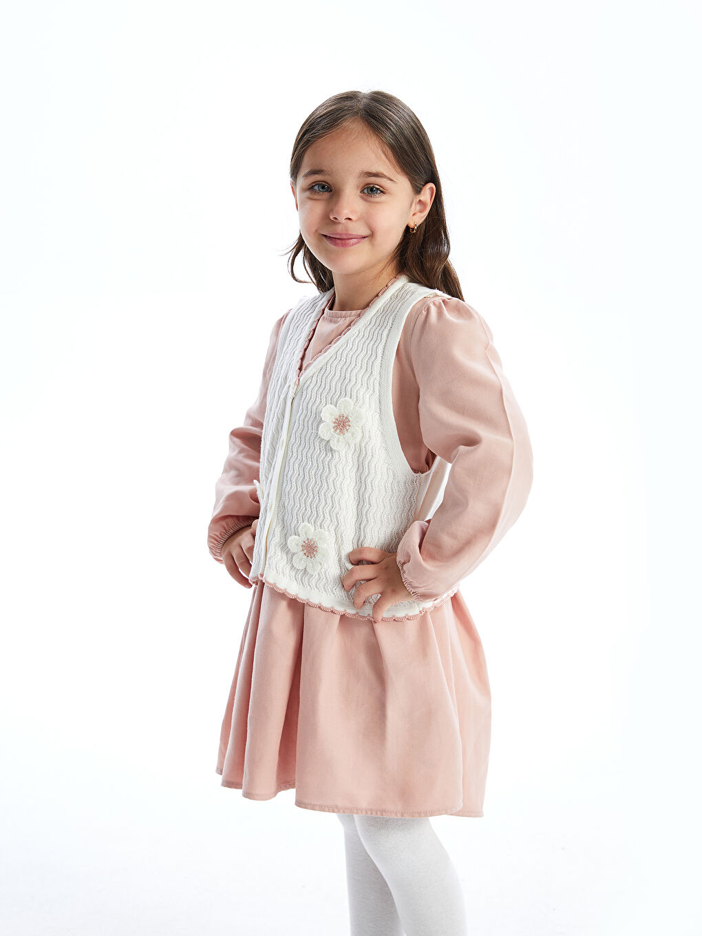 Crew Neck Girls' Knitwear Dress and Vest 2 Pack -W4HD25Z1-FLK