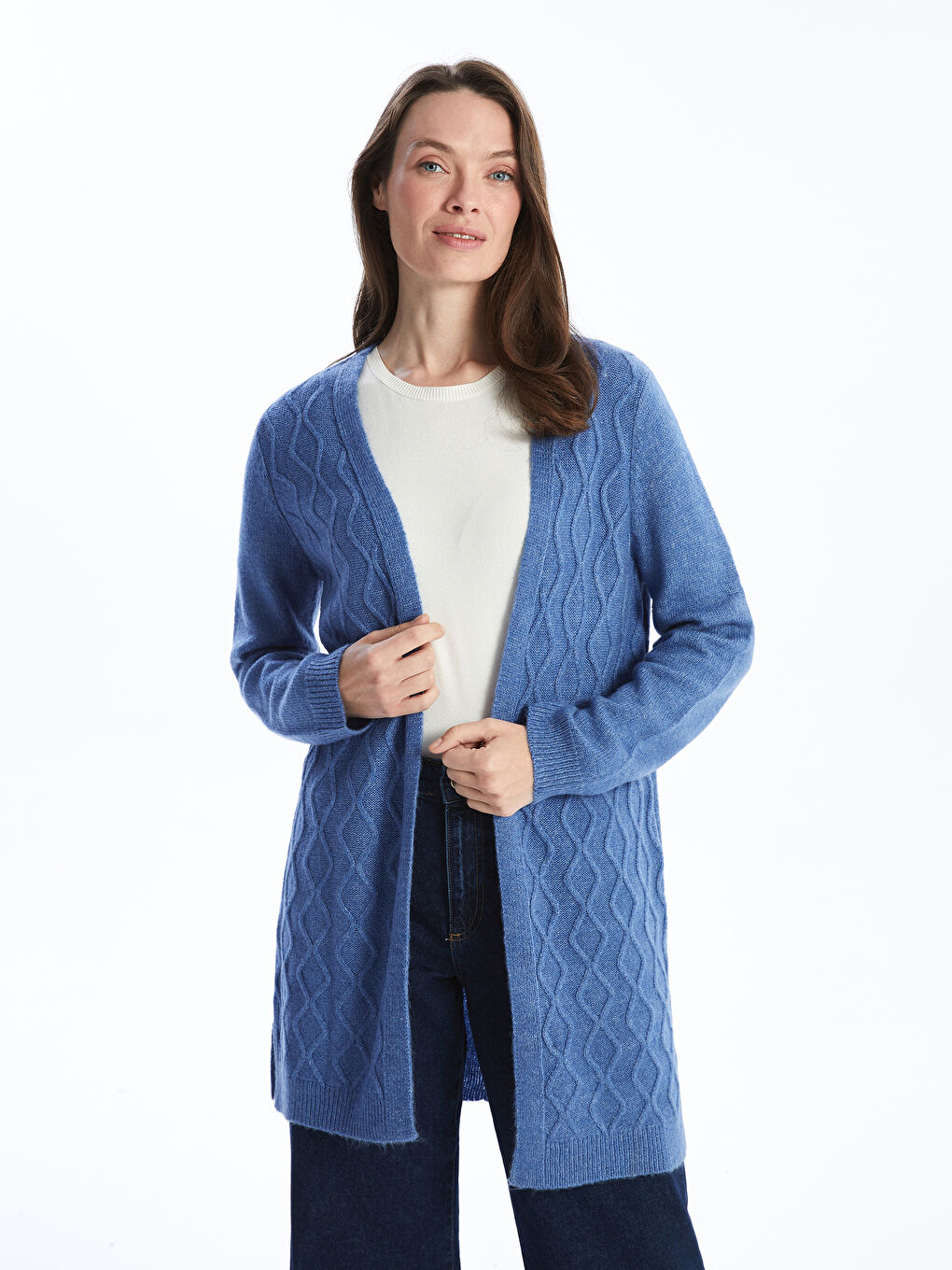 LCW Grace Shawl Collar Patterned Women's  Knitwear Cardigan -W4HD47Z8-VGE