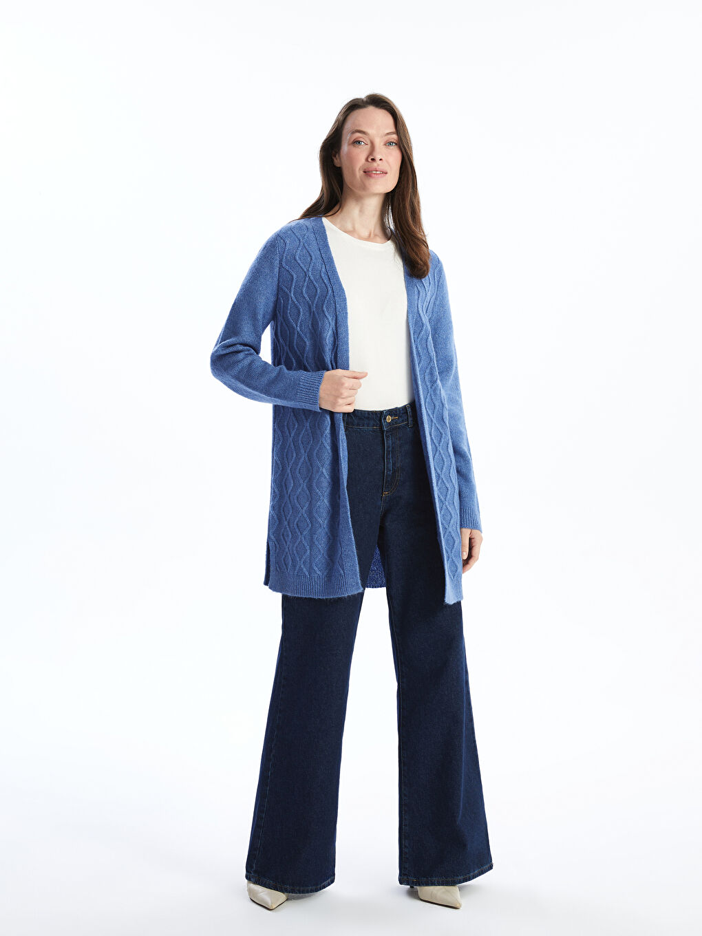 LCW Grace Shawl Collar Patterned Women's  Knitwear Cardigan -W4HD47Z8-VGE