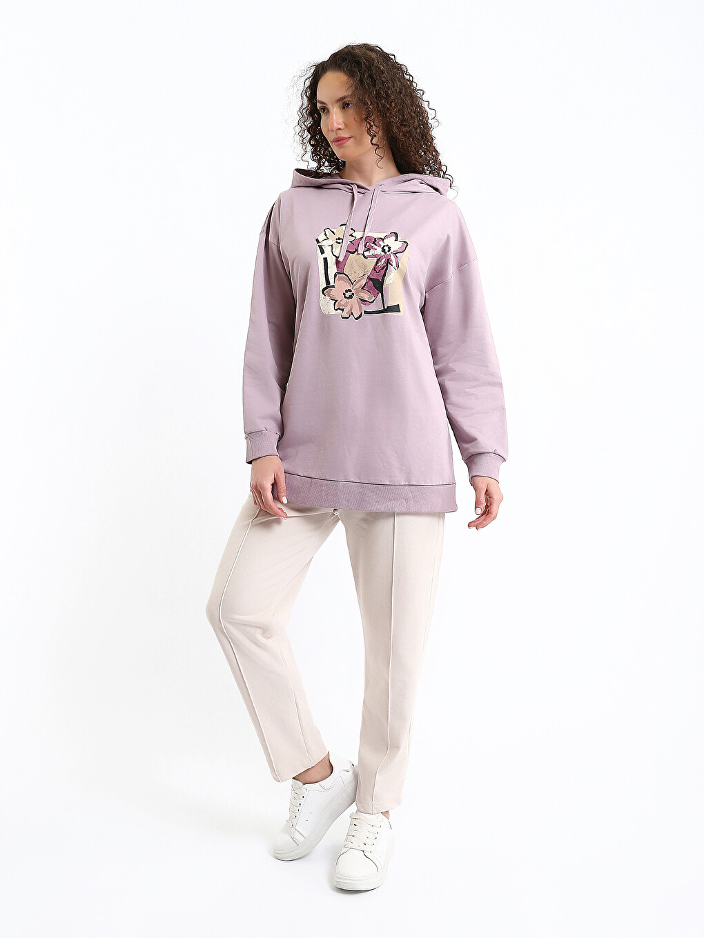 Hooded Printed Women's Sweatshirt Tunic-1