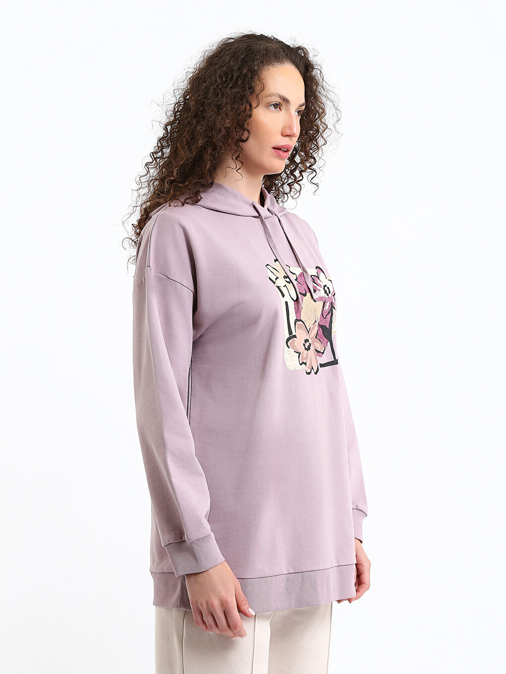 Hooded Printed Women's Sweatshirt Tunic-3