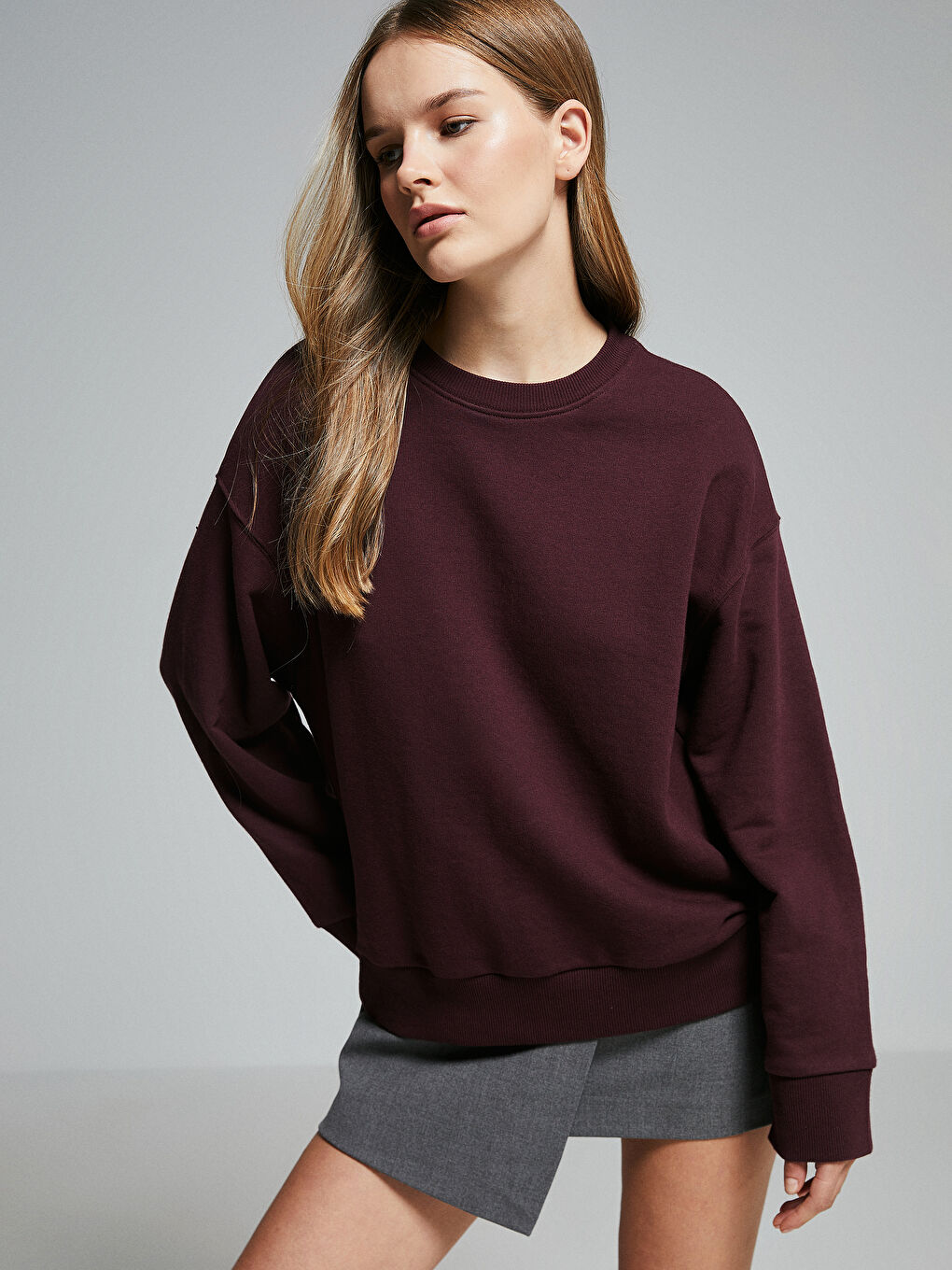 LCW Vision Mürdüm Bisiklet Yaka Oversize Kadın Sweatshirt - 3