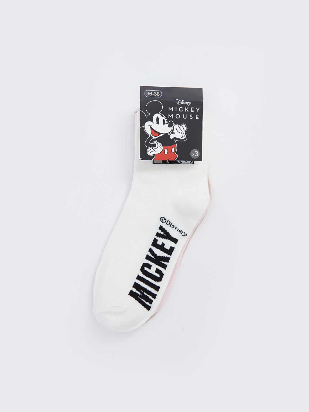 LCW DREAM Ekru Mickey Mouse Baskılı Kadın Soket Çorap 3'lü Paket - 2