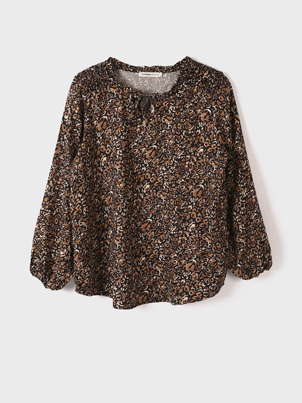 Tie Neck Patterned Long Sleeve Women's Blouse