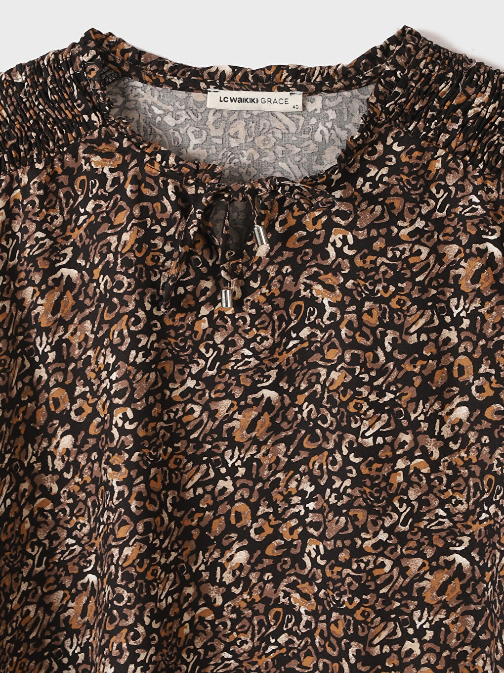 Tie Neck Patterned Long Sleeve Women's Blouse-2