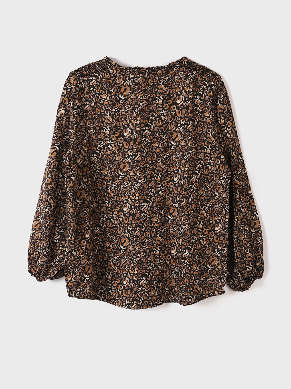 Tie Neck Patterned Long Sleeve Women's Blouse-3