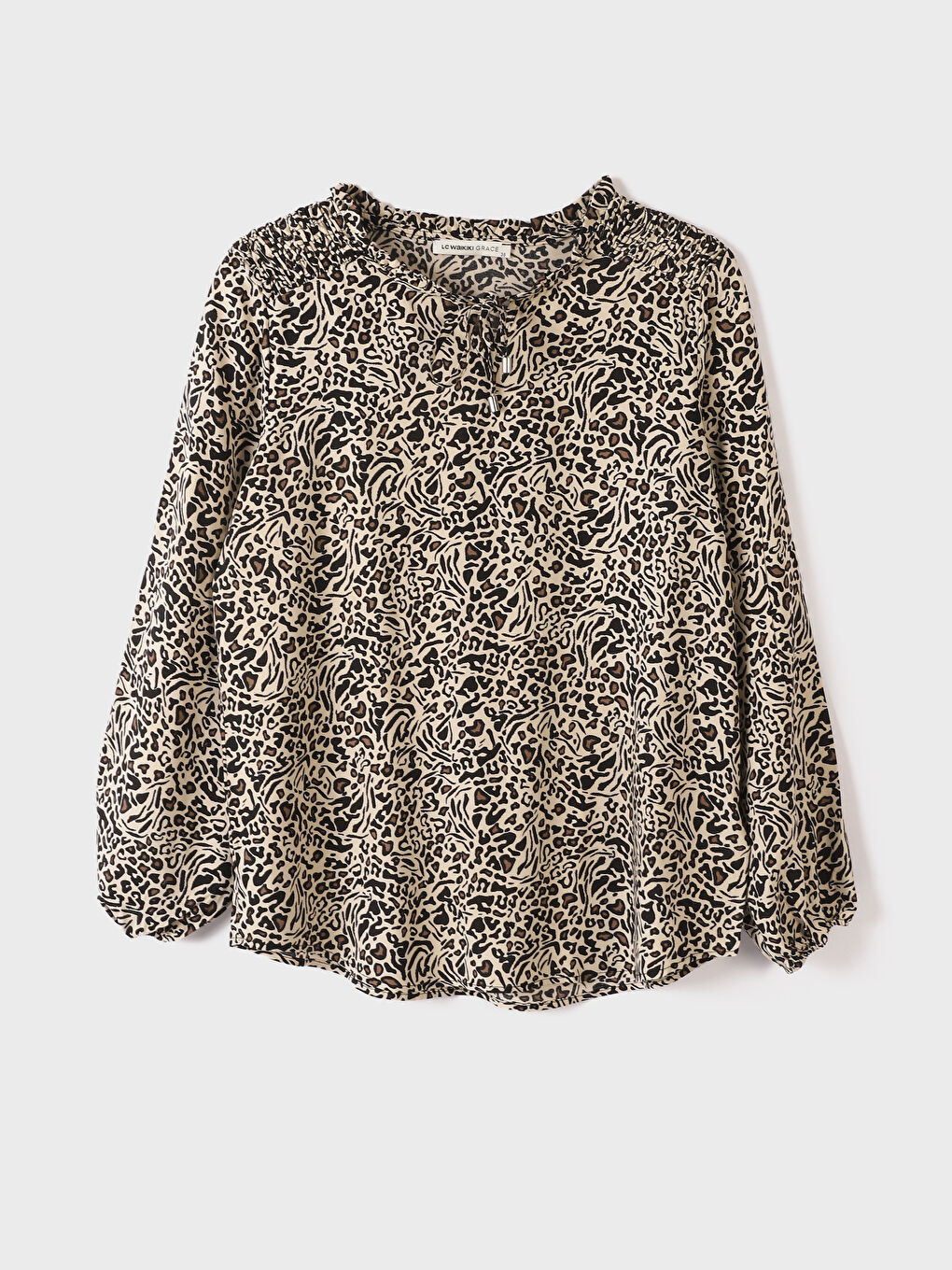 Tie Neck Patterned Long Sleeve Women's Blouse