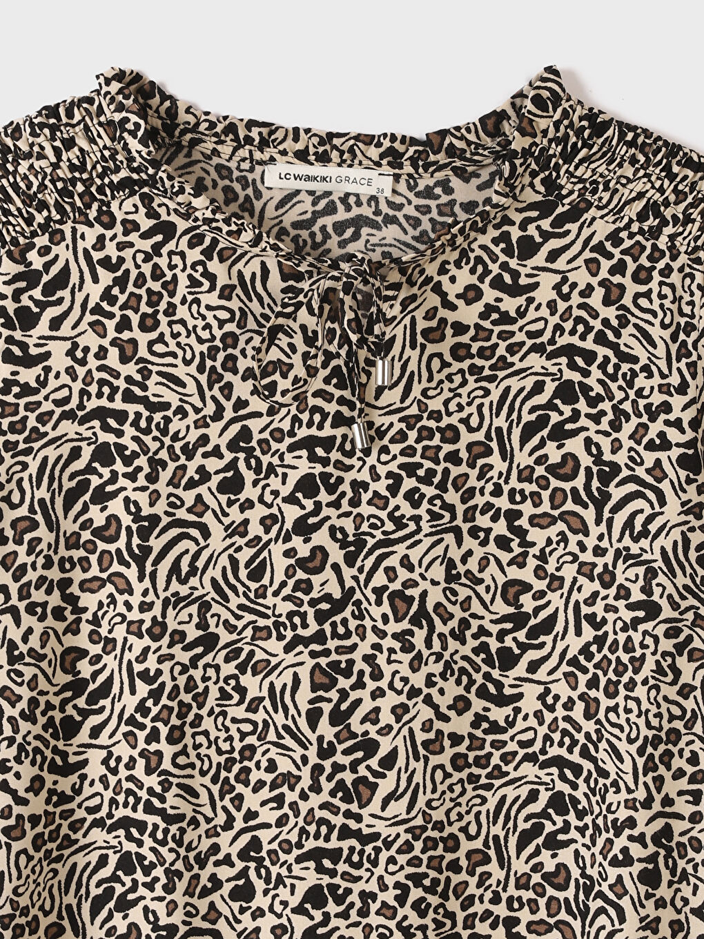 Tie Neck Patterned Long Sleeve Women's Blouse-1