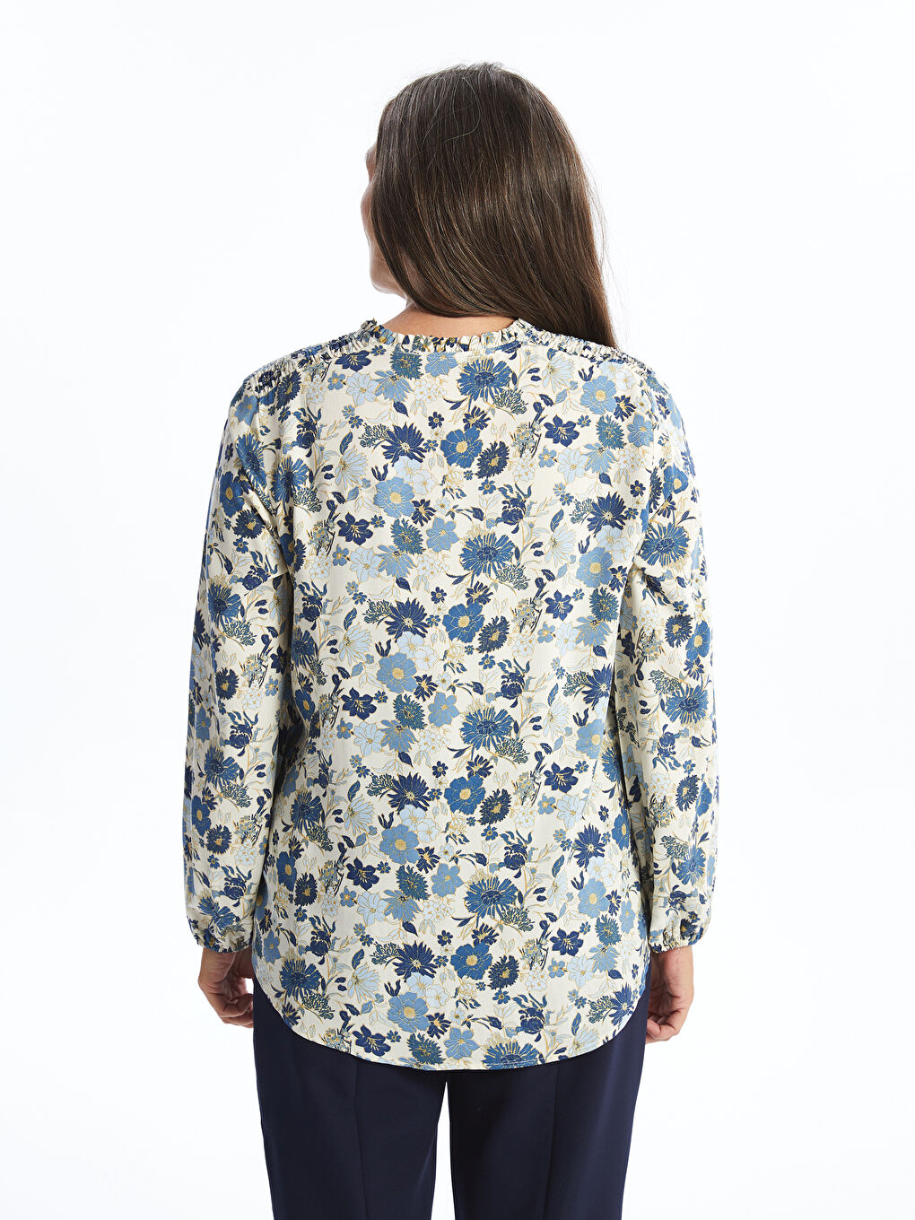 Tie Neck Patterned Long Sleeve Women's Blouse-3