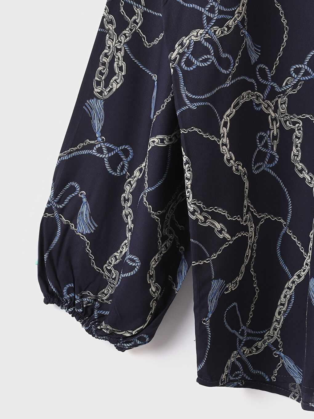 Tie Neck Patterned Long Sleeve Women's Blouse-3