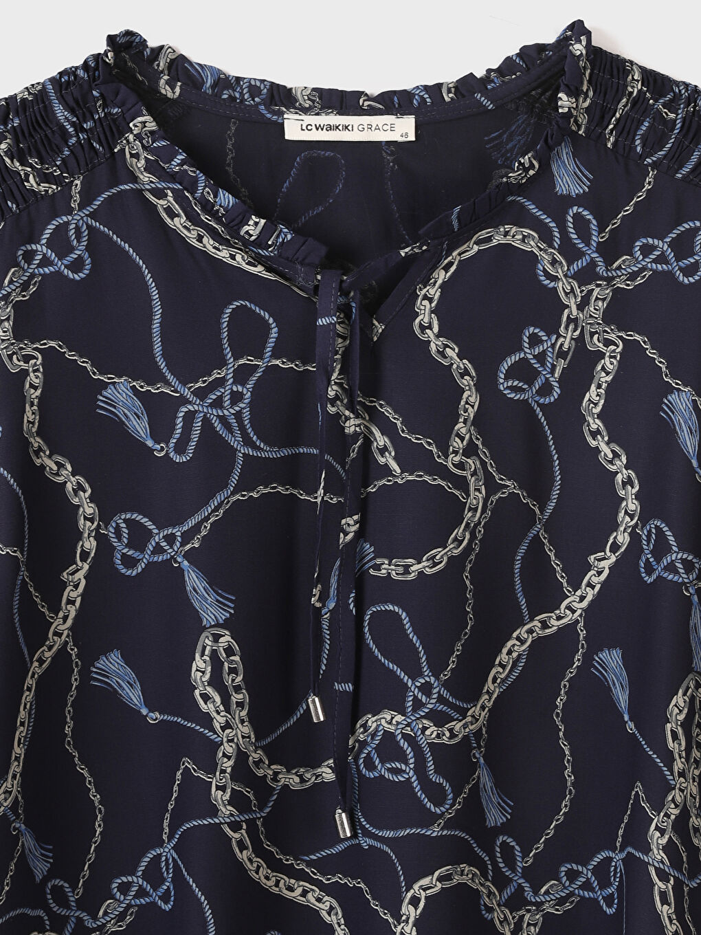 Tie Neck Patterned Long Sleeve Women's Blouse-2