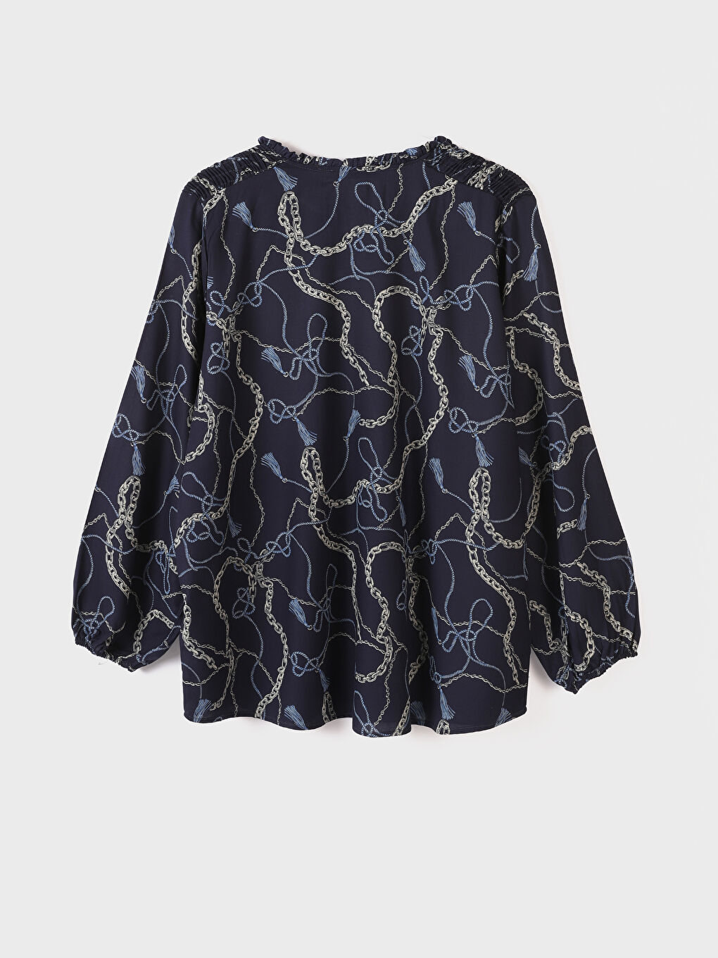 Tie Neck Patterned Long Sleeve Women's Blouse-1