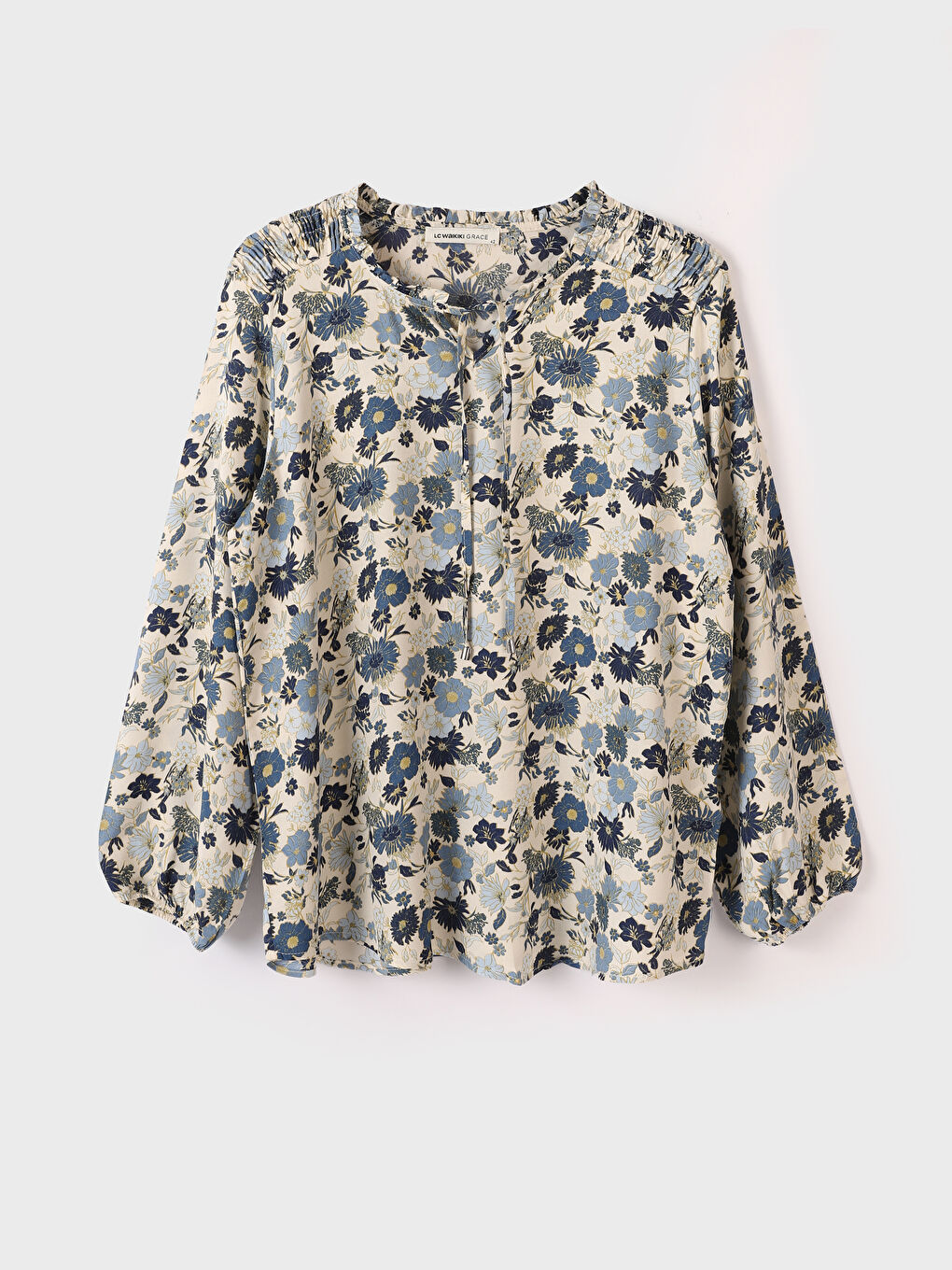 Tie Neck Patterned Long Sleeve Women's Blouse-4