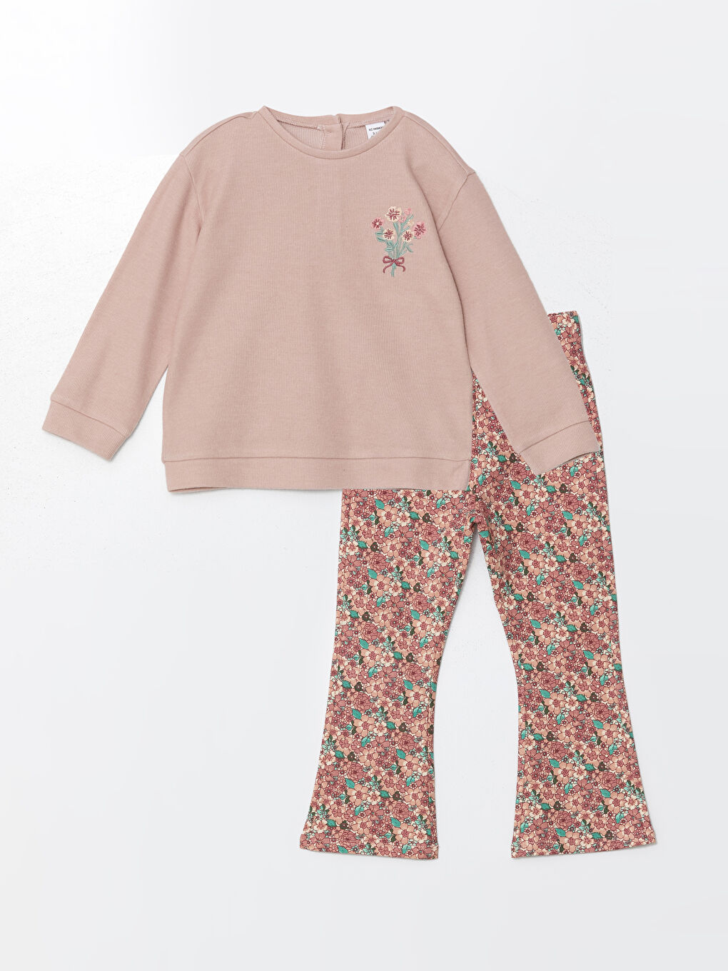 LCW Kids Crew Neck Floral Girls' Sweatshirt and Leggings 2 Pack -W4HF29Z1-DMF