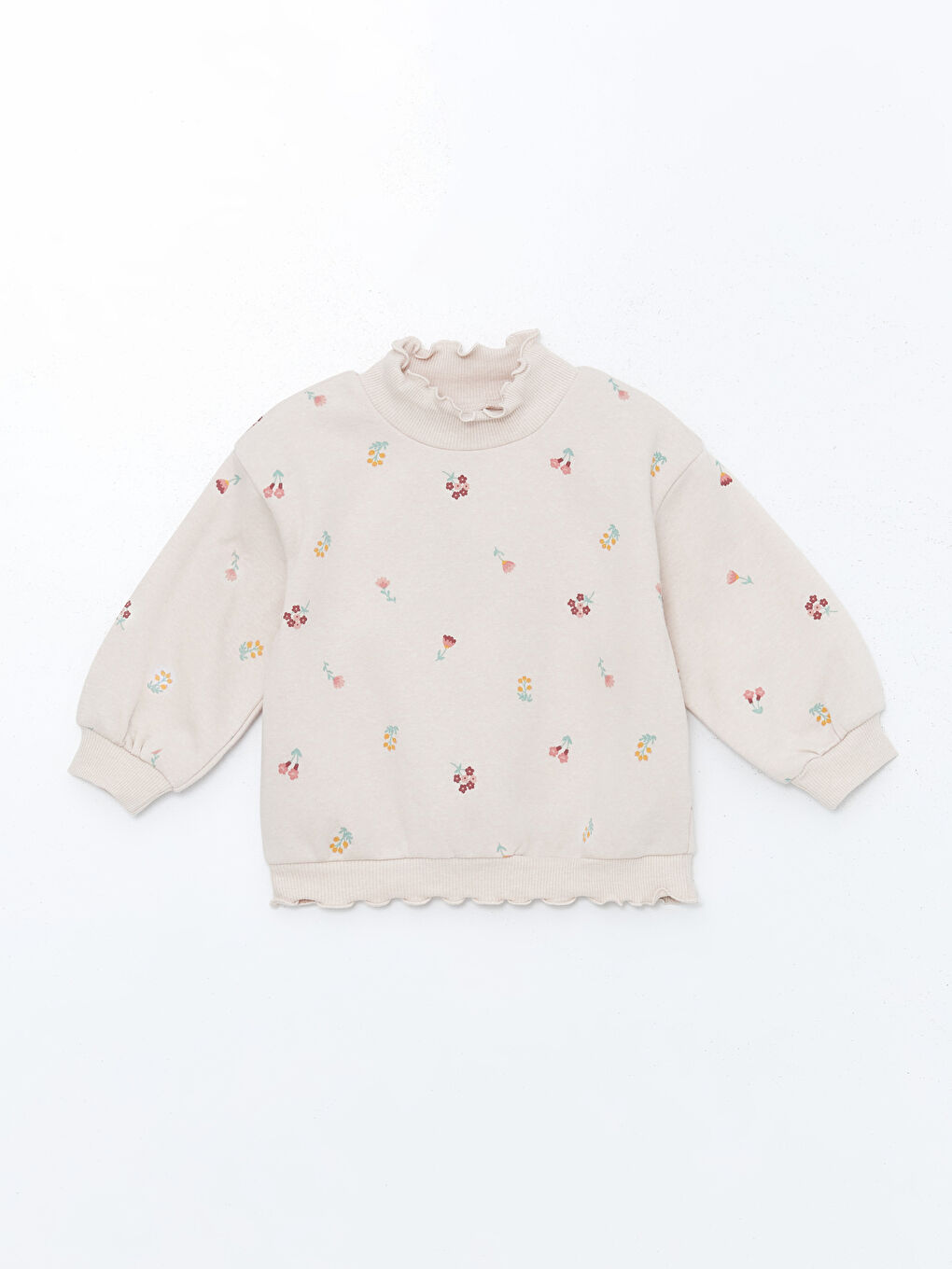 Karışık Dik Yaka Çiçekli Kalın Kız Bebek Sweatshirt
