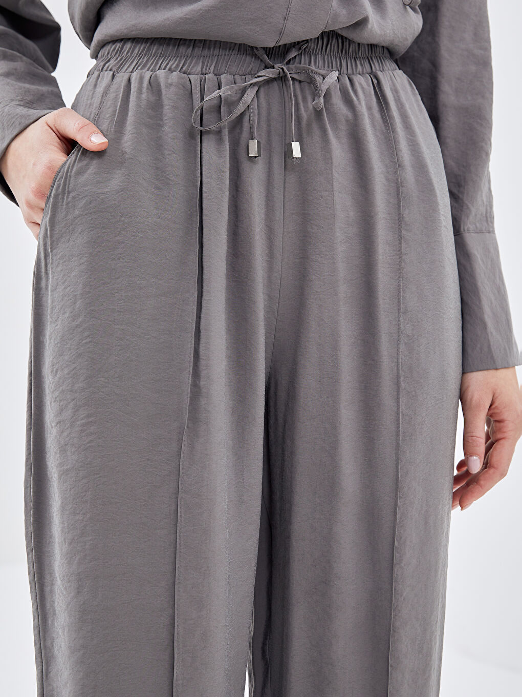 LCW Modest Koyu Gri Beli Lastikli Loose Fit Kadın Pantolon - 2