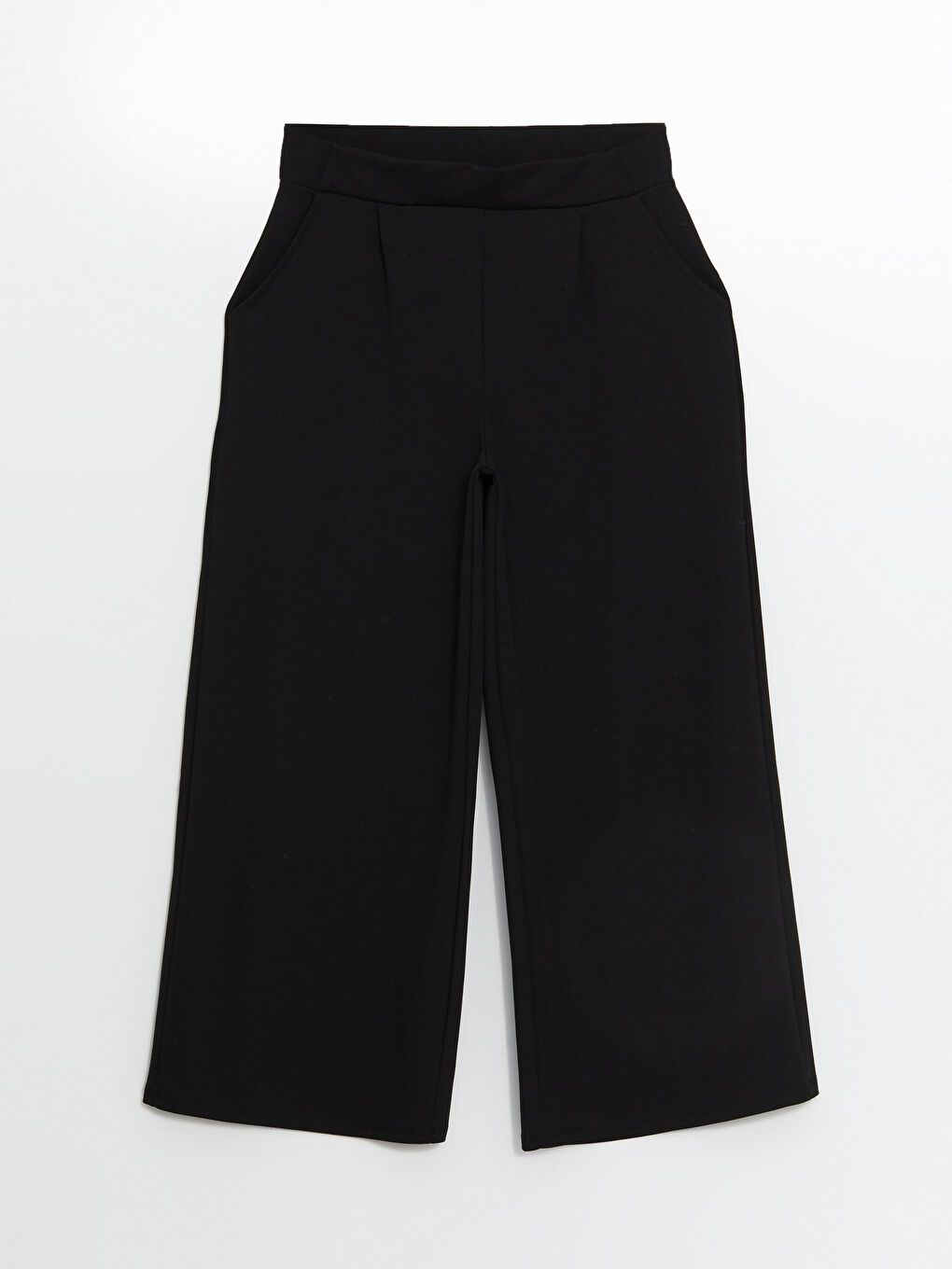 Siyah Kadın Beli Lastikli Düz Pantolon-5