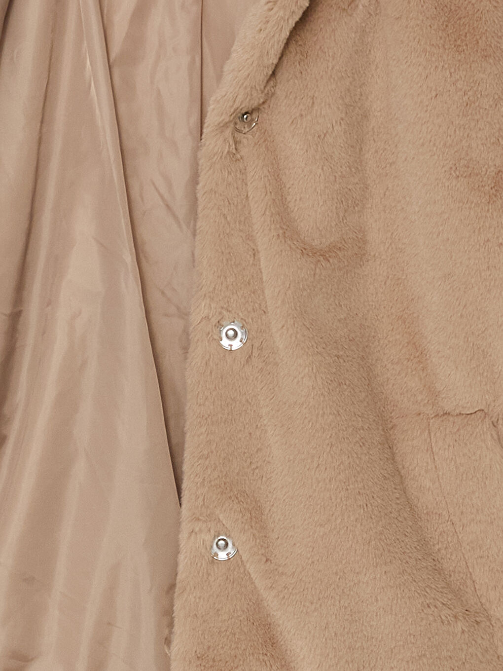 Bej Dik Yaka Düz Oversize Kadın Pelüş Mont-6