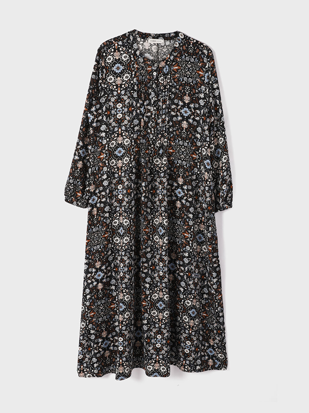 فستان نسائي بياقة قمع منقوش كم طويل-5