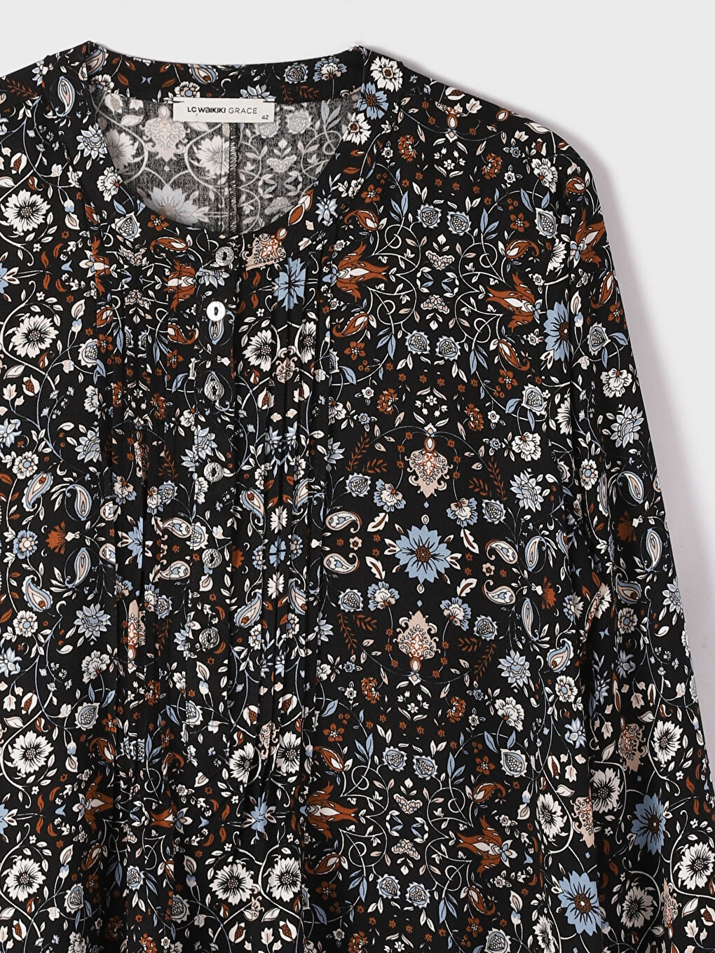 فستان نسائي بياقة قمع منقوش كم طويل-6