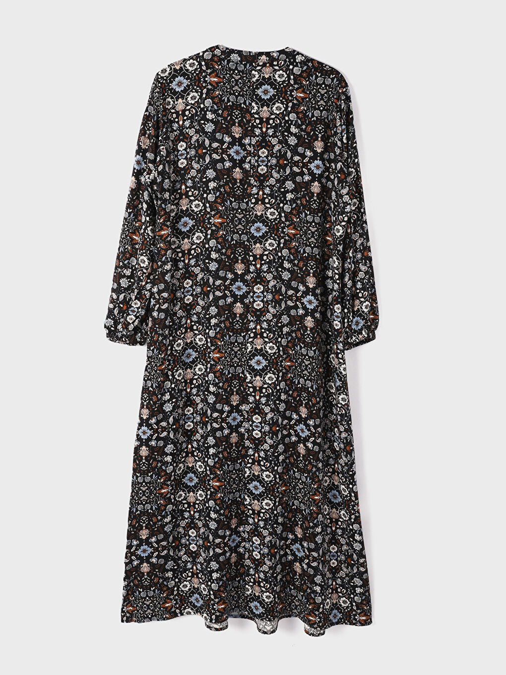 فستان نسائي بياقة قمع منقوش كم طويل-8