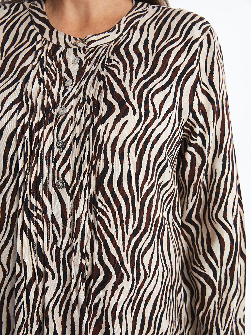 Grandad Collar Patterned Long Sleeve Women's Dress-2