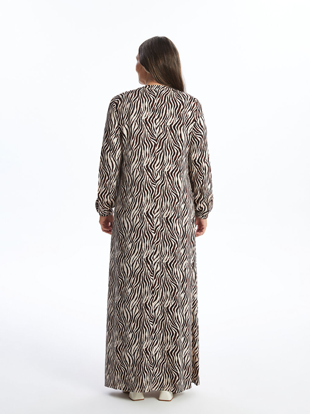 Grandad Collar Patterned Long Sleeve Women's Dress-3