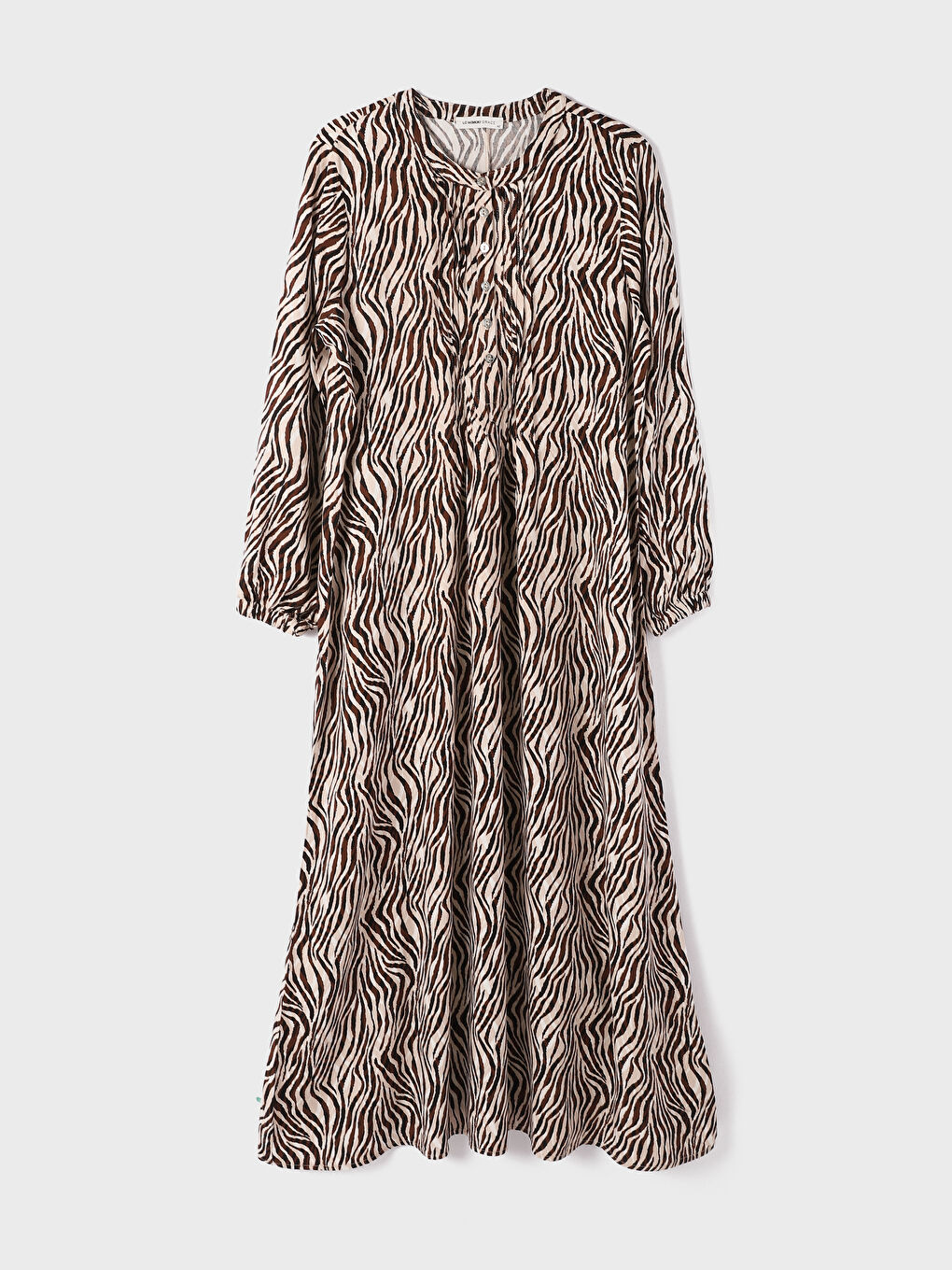 Grandad Collar Patterned Long Sleeve Women's Dress-5