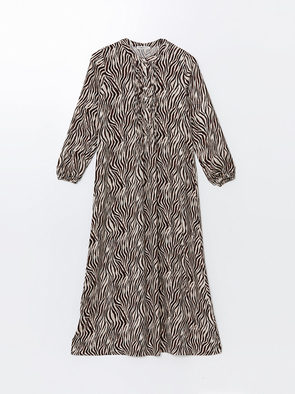 Grandad Collar Patterned Long Sleeve Women's Dress-4