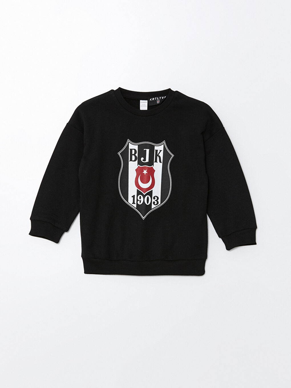 LCW Kids Yeni Siyah Bisiklet Yaka Beşiktaş Baskılı Erkek Çocuk Sweatshirt