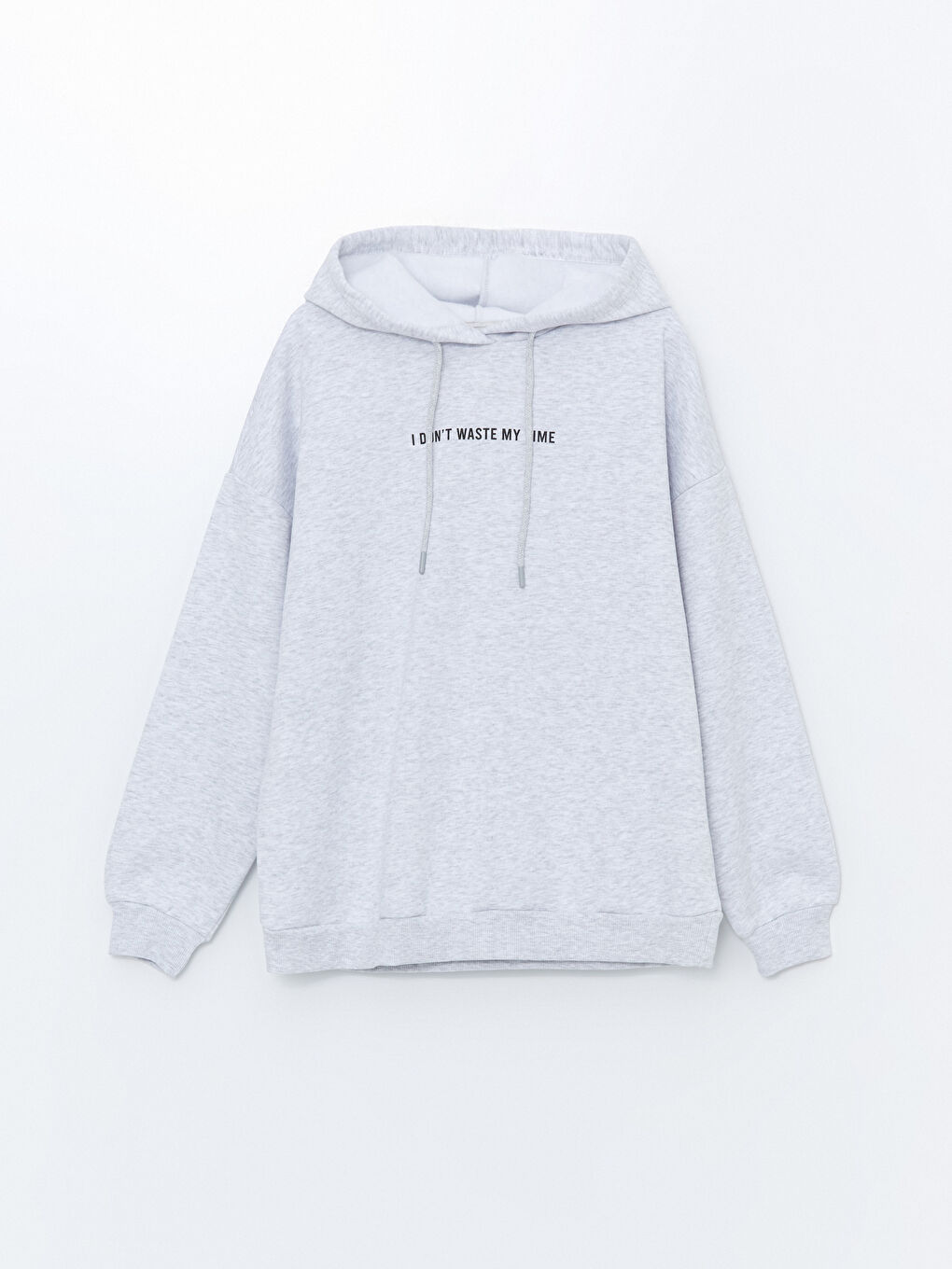 XSIDE Gri Melanj Baskılı Uzun Kollu Oversize Kadın Kalın Hoodie - 4