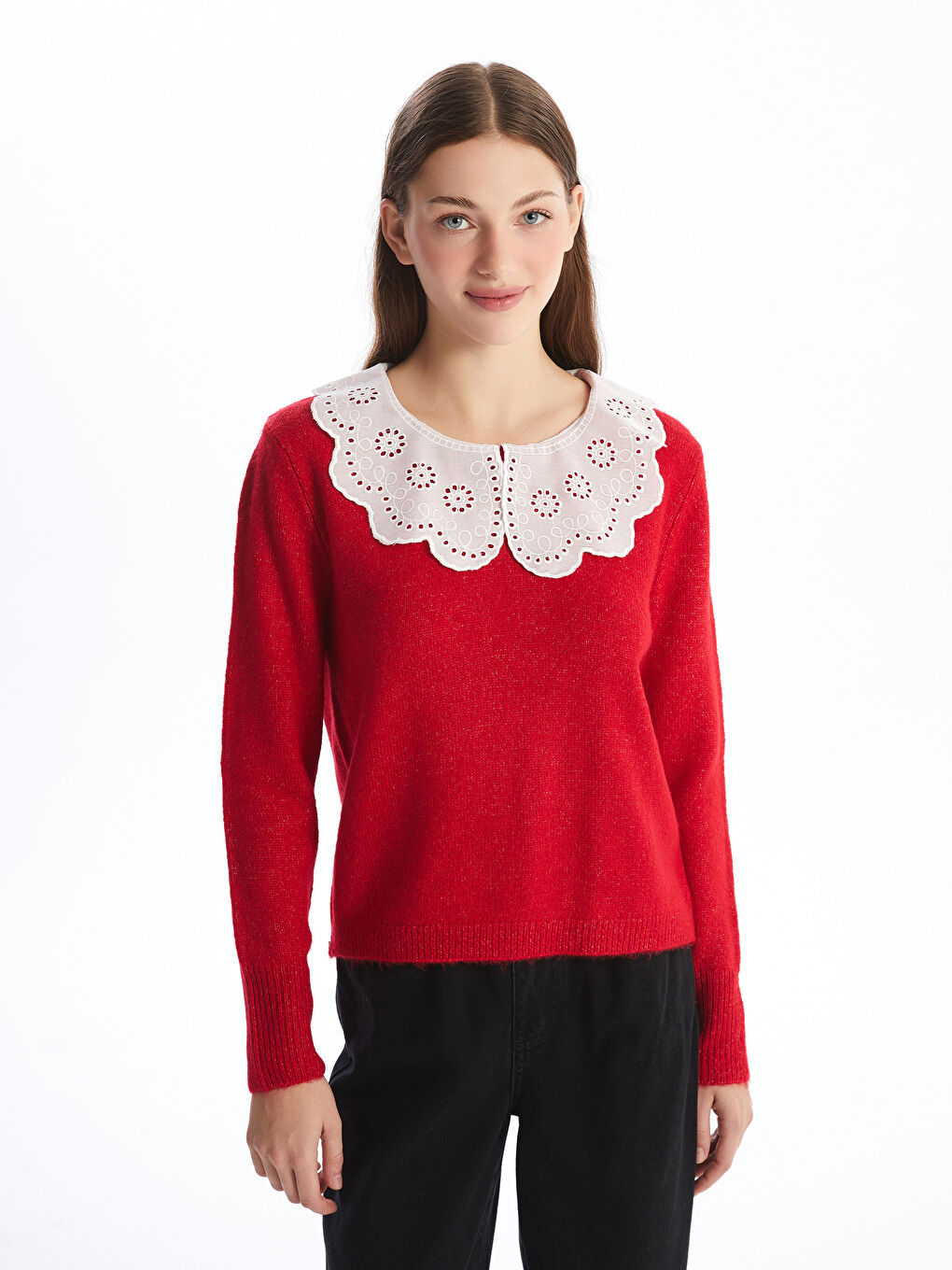 Pulover Tricotat cu Guler Peter Pan pentru Femei