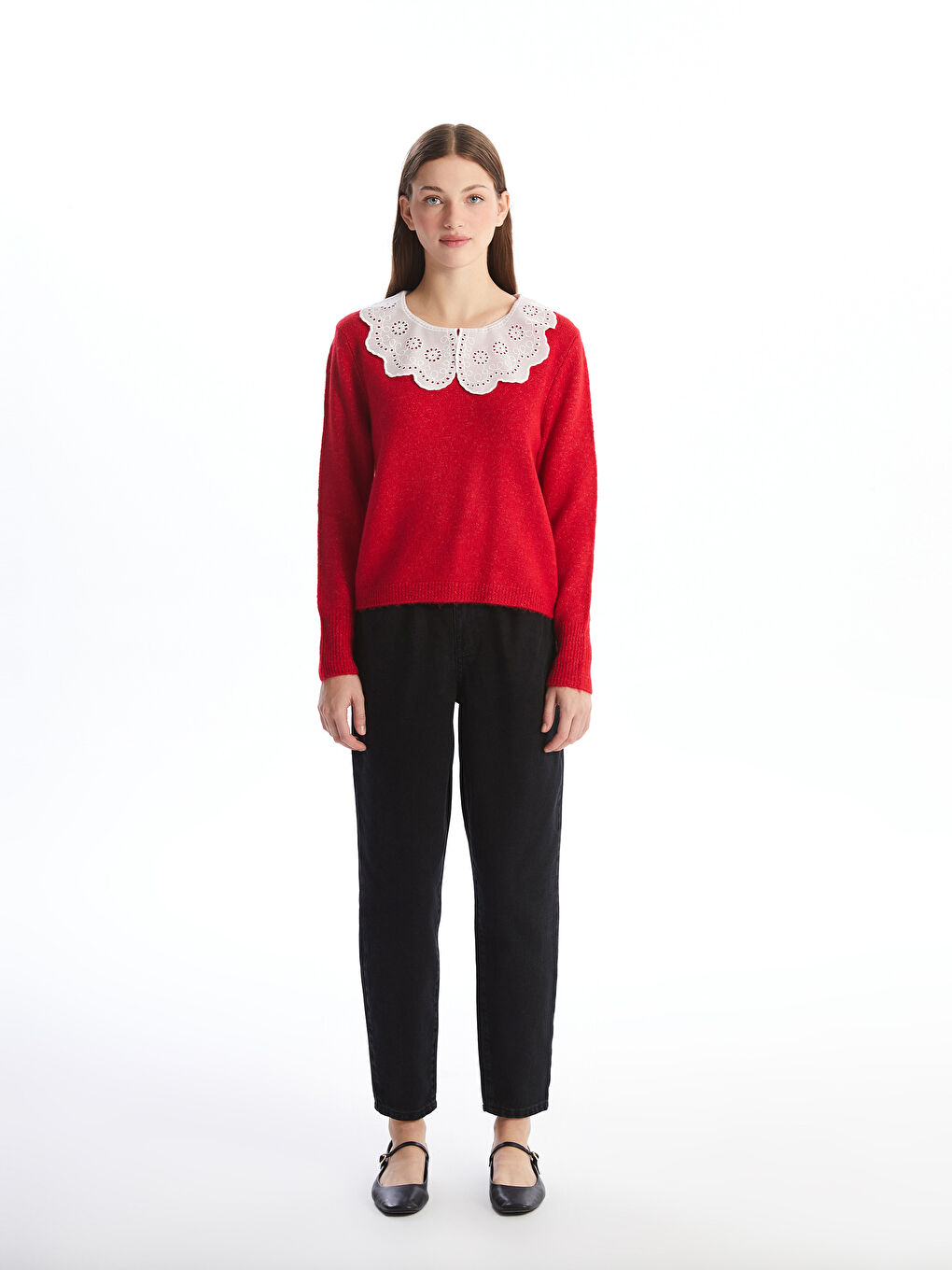 Pulover Tricotat cu Guler Peter Pan pentru Femei-1