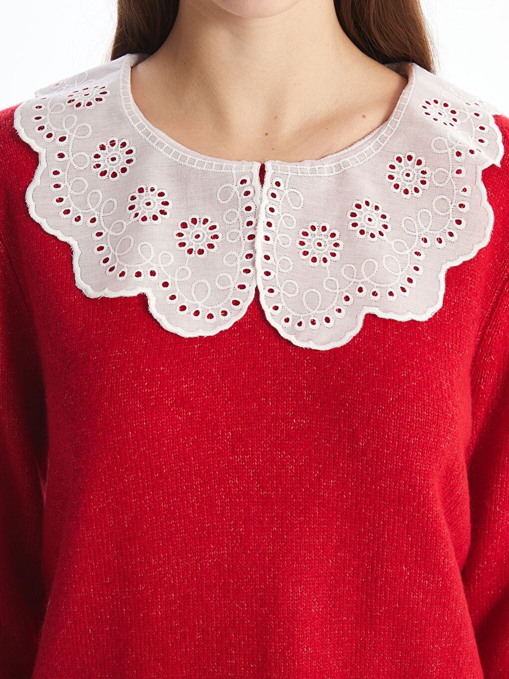 Pulover Tricotat cu Guler Peter Pan pentru Femei-2