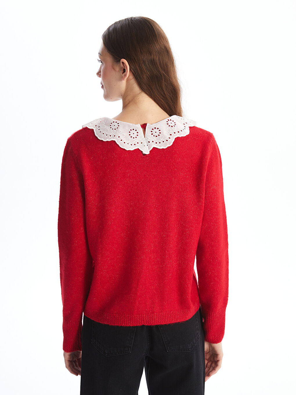 Pulover Tricotat cu Guler Peter Pan pentru Femei-3