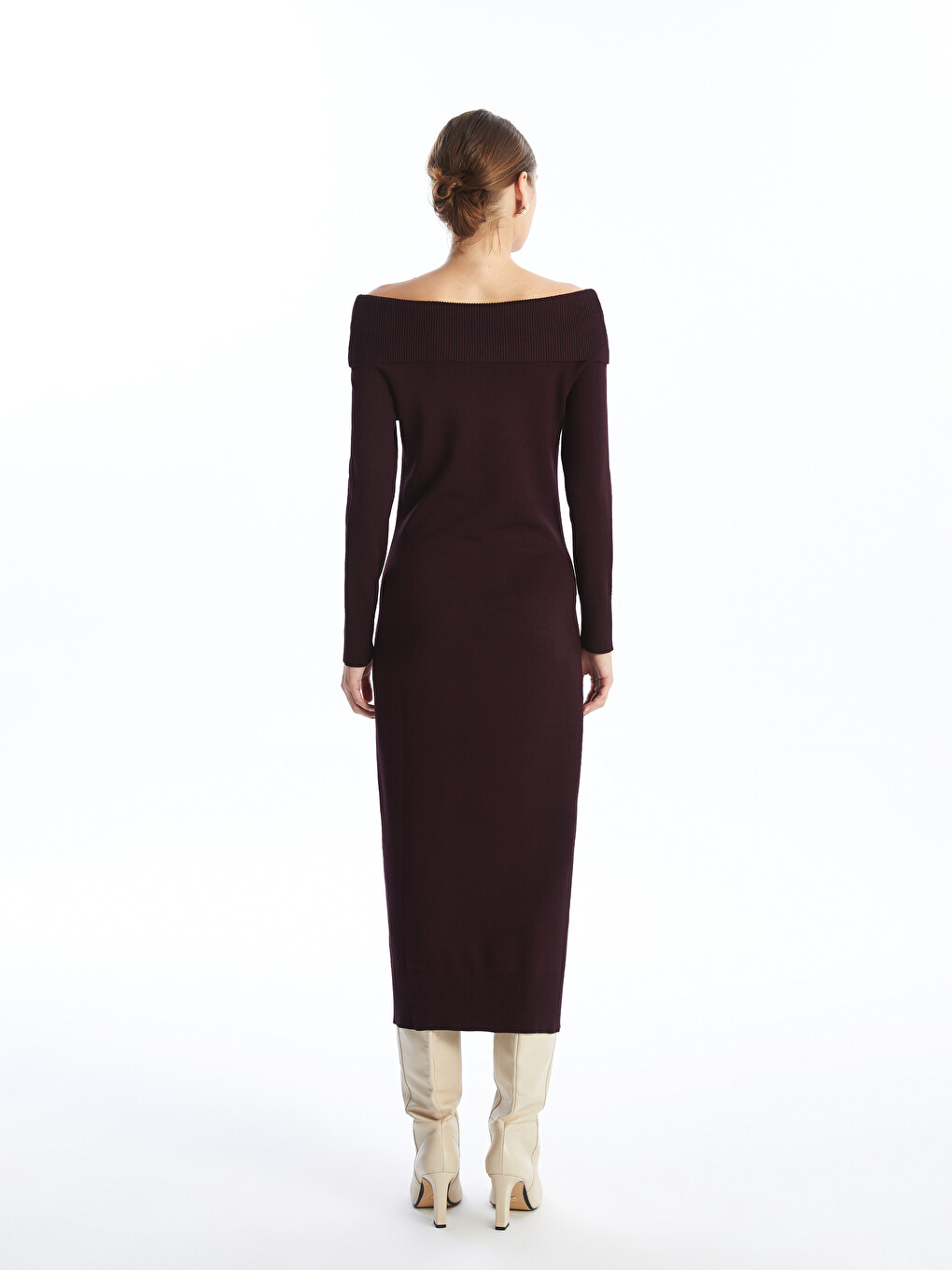 Slash Neck Women's Knitwear Dress-3
