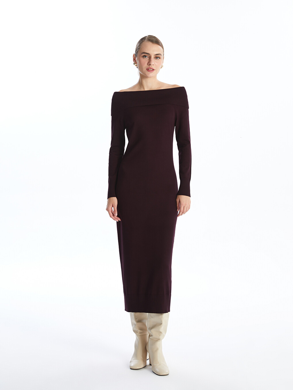 Slash Neck Women's Knitwear Dress