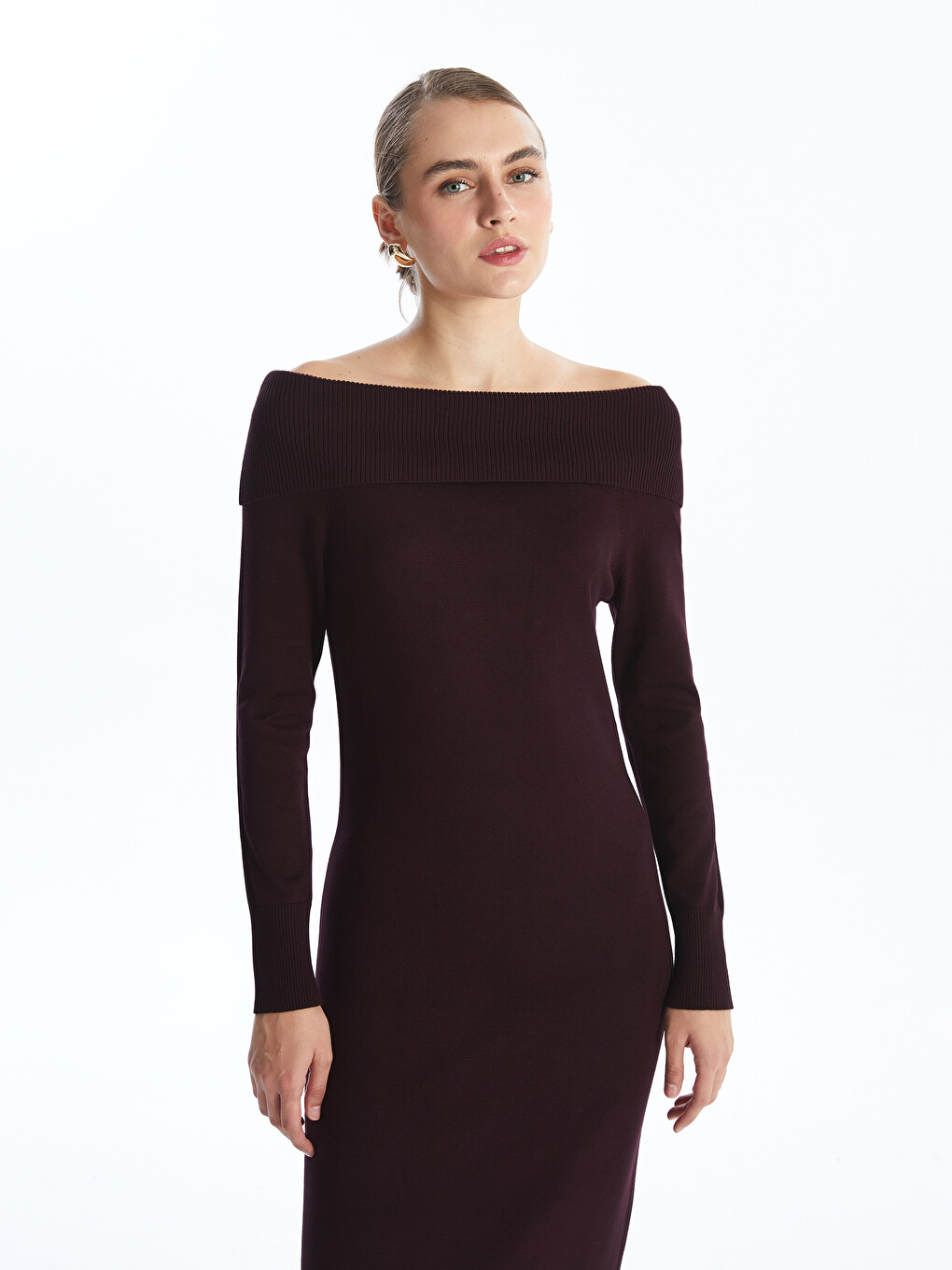 Slash Neck Women's Knitwear Dress-1