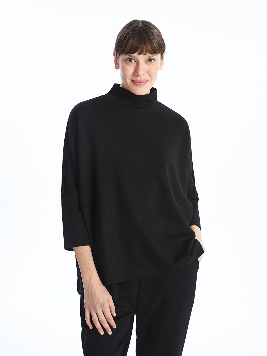 LCWAIKIKI Basic Trichterkragen Oversize T-Shirt für Damen -W4HH76Z8-CVL