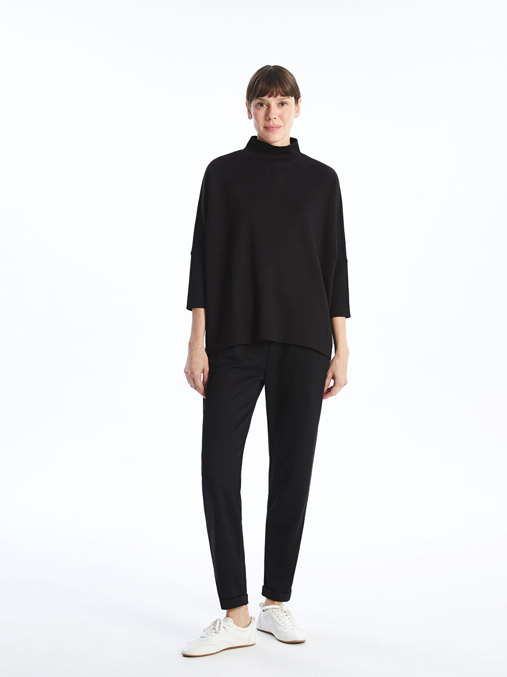 LCWAIKIKI Basic Trichterkragen Oversize T-Shirt für Damen -W4HH76Z8-CVL