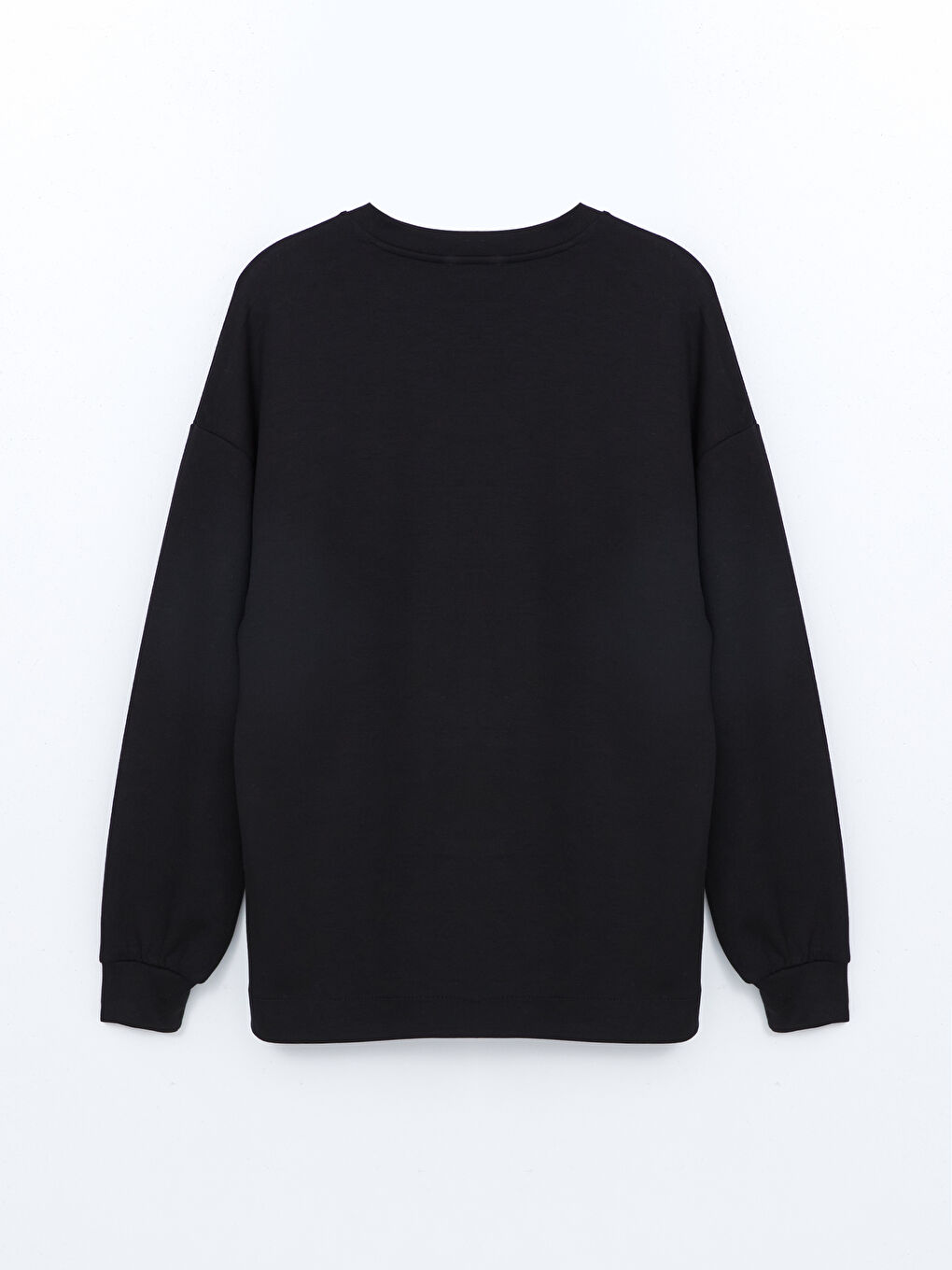 LCWAIKIKI Basic Yeni Siyah Bisiklet Yaka İşlemeli Oversize Kadın Sweatshirt - 5