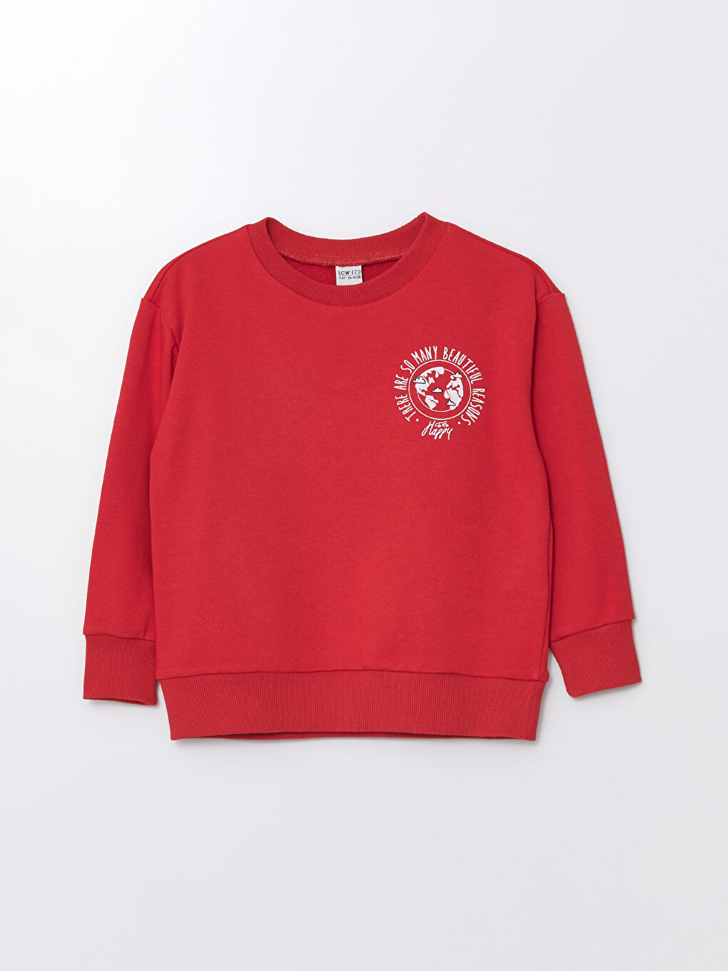 LCW ECO Canlı Kırmızı Bisiklet Yaka Kız Çocuk Sweatshirt