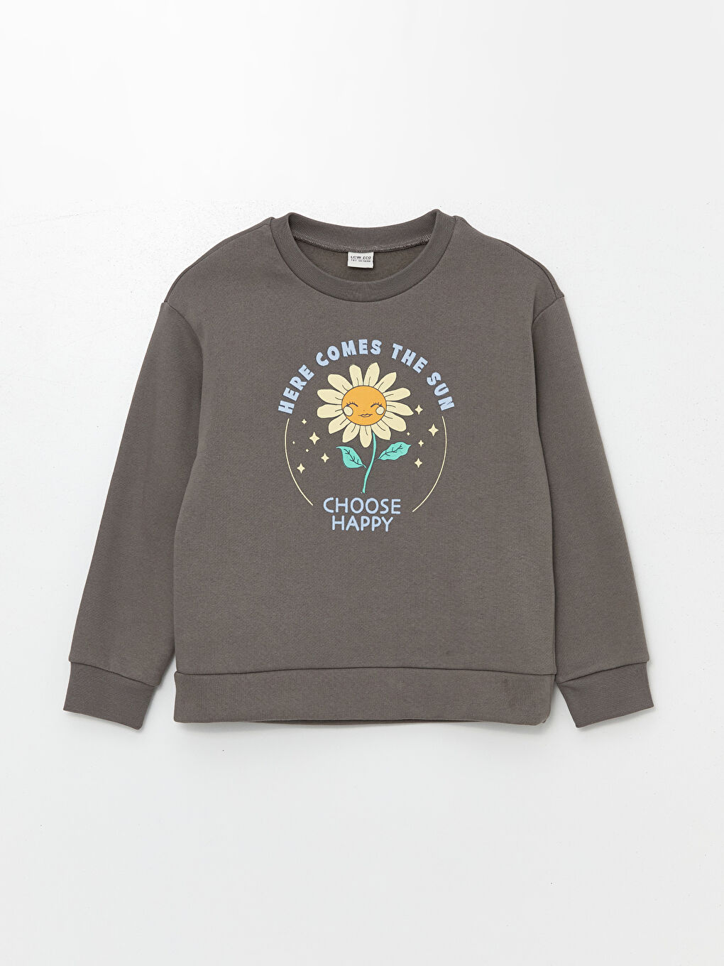 LCW ECO Gri Bisiklet Yaka Kız Çocuk Kalın Sweatshirt